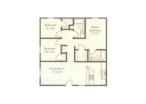 3 bedroom 2 bathroom floor plan at Wellington Estates in San Antonio, TX